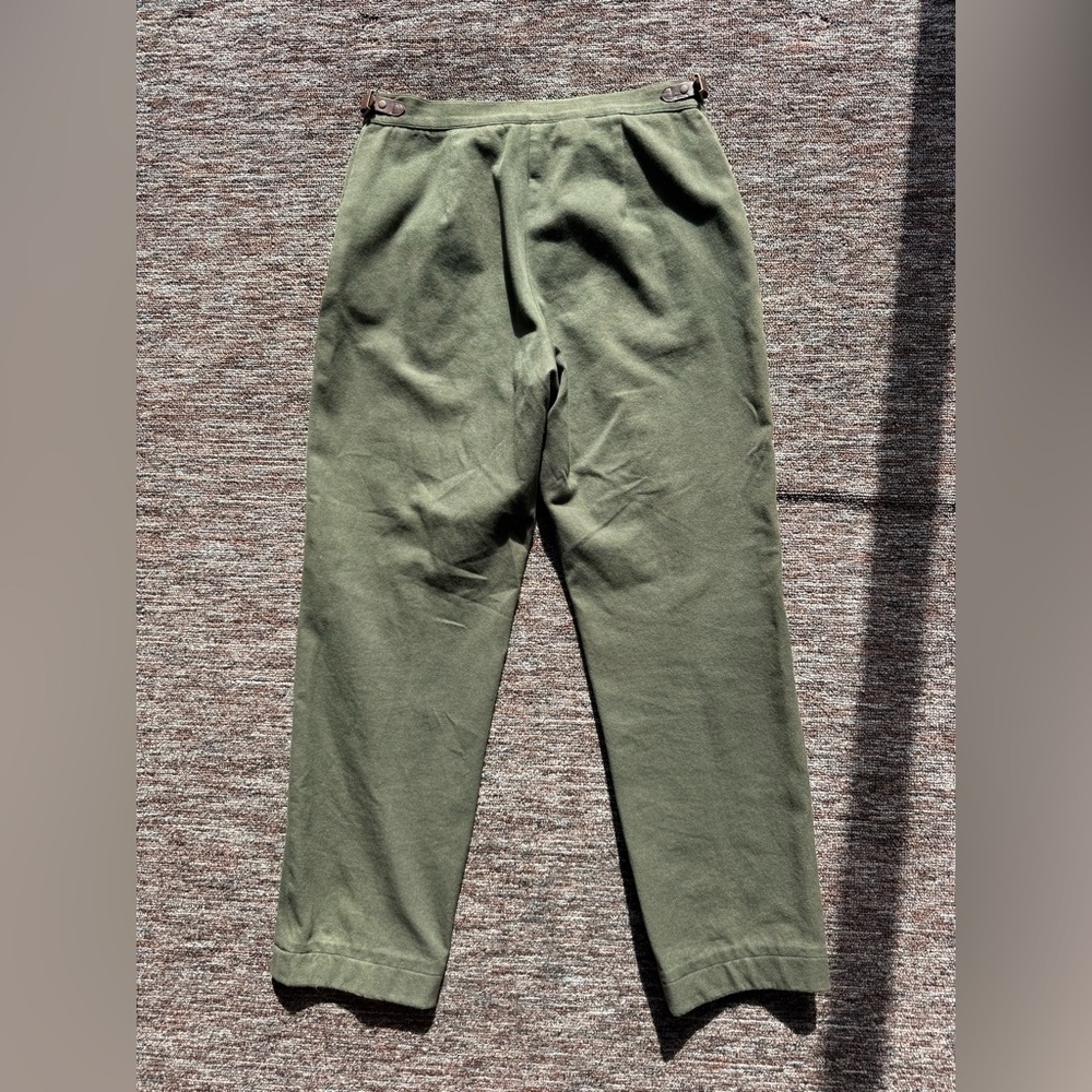 Ralph Lauren Olive Drab Faux Leather Trim Pleated Career Trousers 4P - Picture 3 of 8